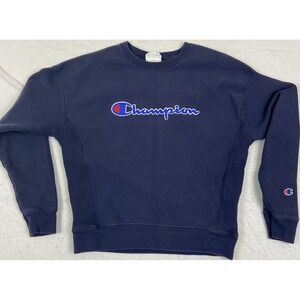 Champion‎ Sweatshirt Crew Neck Script Logo Reverse Weave Blue Medium